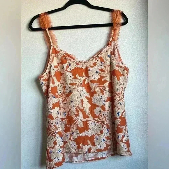 Sam Edelman Palmer Lace Accent Tank Top Apricot Orange Floral Large NWT - Picture 3 of 3